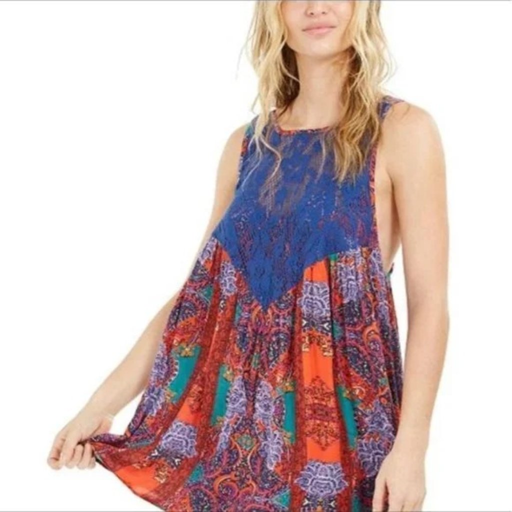 Nwt Free People Count Me In Trapeze Tunic Hot Red Combo
